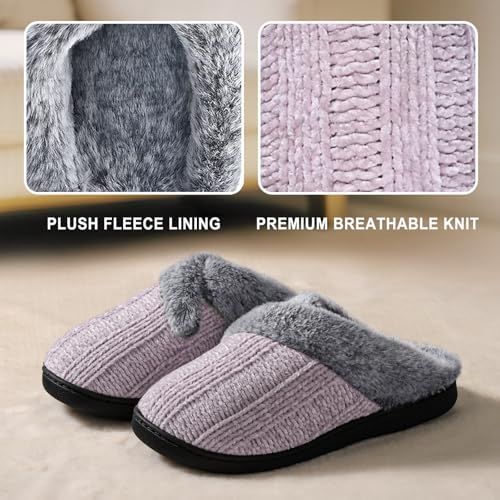 Image of Slippers for Women Fuzzy House Slip on Indoor Outdoor Bedroom Home Shoes | Furry Fleece Lined Ladies Comfy Memory Foam Female Anti-Skid Rubber Hard Sole