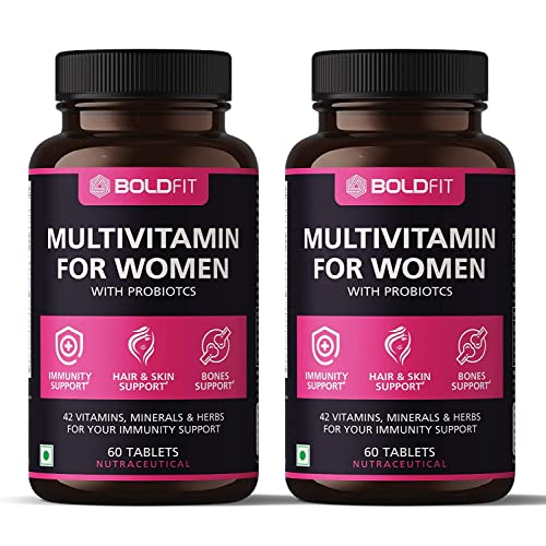 Boldfit Multivitamin For Women Tablets With Probiotics – 42 Vital Ingredients For Immunity, Hair, Skin, Energy & Bone Support – Pack of 2, 120 Tablets Boldfit Multivitamin For Women Tablets With Probiotics – 42 Vital Ingredients For Immunity, Hair, Skin, Energy & Bone Support – Pack of 2, 120 Tablets