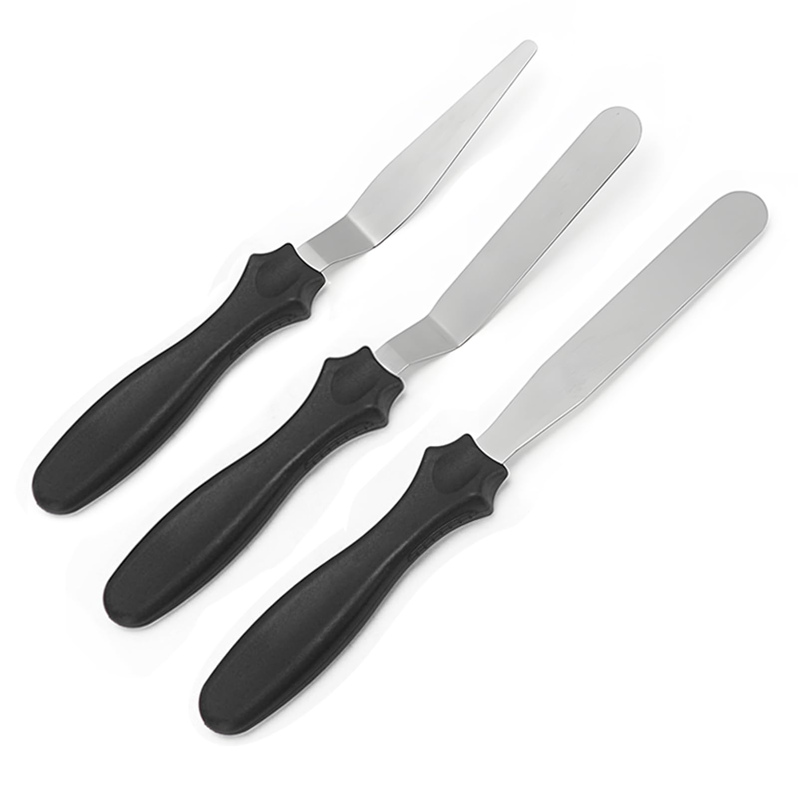 3 Pcs Professional Stainless Steel Palette Knife Set, Cake Decorating Spatula with Plastic Handle, Multipurpose Icing Spatulas for Baking, Smoothing, and Cooking Tools for Kitchen