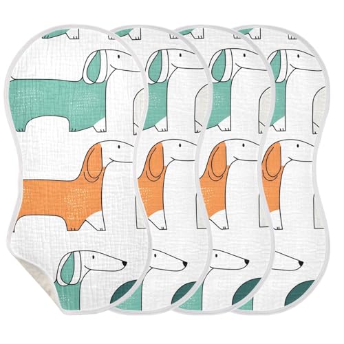 Bolaz Baby Burp Cloths 4 Pack,Cute Green Orange Dog Pattern,Feeding Cloths Face Towel Super Absorbent Soft Cotton Burping Rags Feeding Bibs