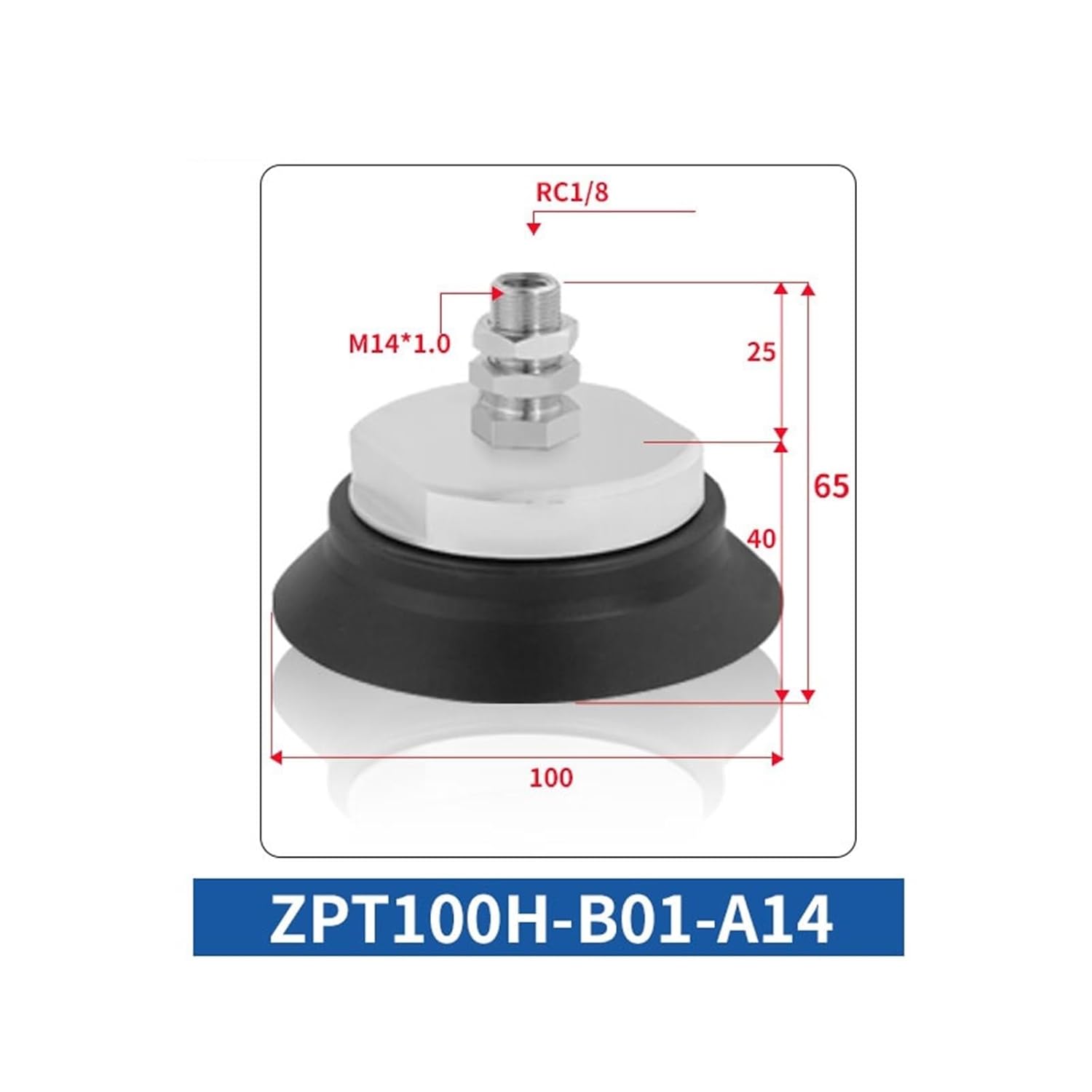 1PCS ZPT32H ZPT40H ZPT63H ZPT100H ZPT125H Single Layer Flat Industrial Rubber Pneumatic Vacuum Pad Air Sucker Suction Cup(ZPT32H-B01-A16)