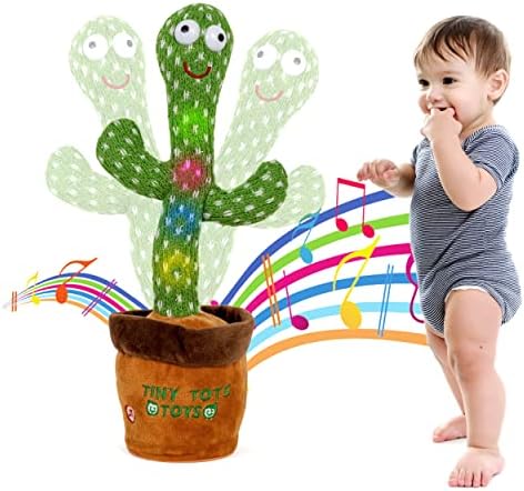 Tiny Tots Toys 125 Songs Dancing, Singing, Talking Cactus | 5-Level Volume Control | 35 Nursery Rhymes for Toddlers and Up | Interacts, Mimics and Wiggles with Dazzling LED Lights