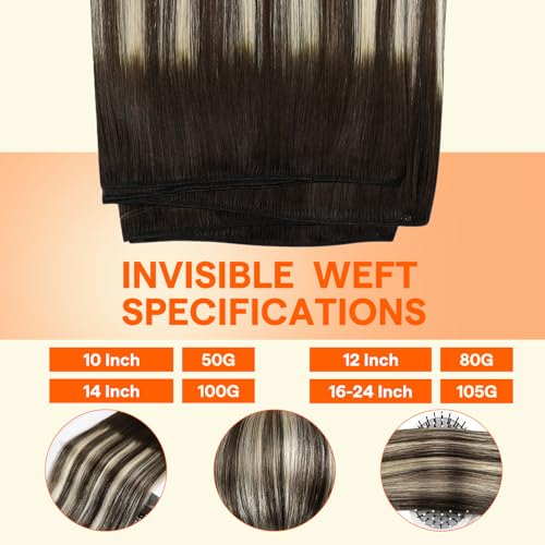 Image of Full Shine 24 Inch Weft Hair Extensions 105G Remy Soft Straight Long Hair | Color 2 /60 /2 Dark Brown To Platinum Blonde Mix, Soft Straight Hair, Long Hair Styling, Travel Looks, Party Wear