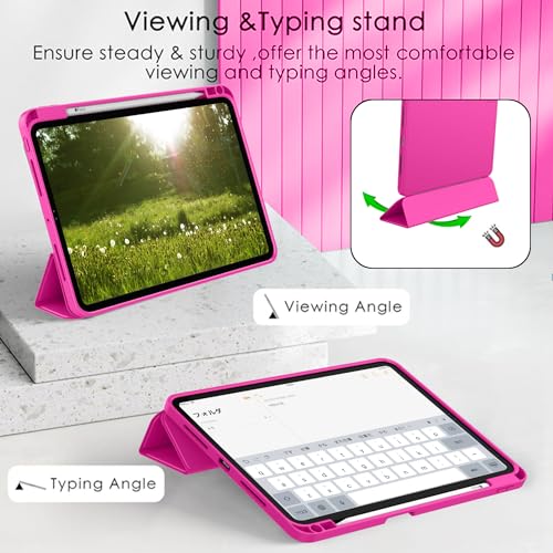 Image of ZryXal New iPad Pro 13 Inch Case (M5) 2025 / (M4) 2024 with Pencil Holder, Smart iPad Case [Support Pencil Pro and Pencil (USB-C)], Support Touch ID and Auto Wake /Sleep (New Rose Red)