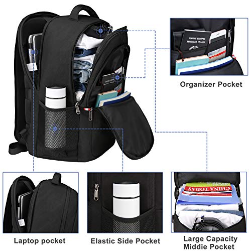 Mochila para computadora portátil, mochila antirrobo impermeable con mochila de bloqueo Hombre Mochila portátil de 17.3 pulgadas con apertura de carga USB, viaje o trabajo - Negro