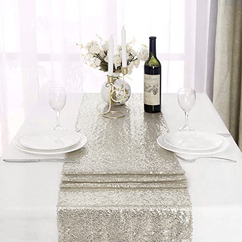 Champagne Sequin Table Runner 12" x 108" Pack of 12 Sequin Table Cloth Runner Glitter Table Runner for Party Decor Glitter Party Supplies Fabric for Baby Shower Event Table Decor by WISPET - Image 3