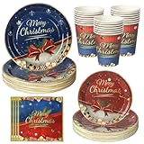 PYAILI 64 Piezas de Vajilla Navideña para 16 Personas - Incluye Platos, Vasos y Servilletas de Papel