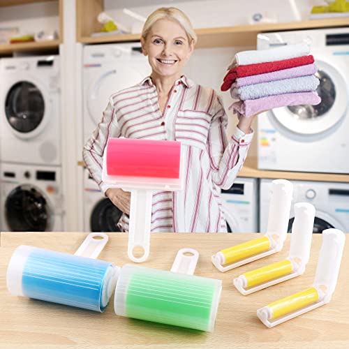 6 Stück Wiederverwendbare Waschbare Fussel-Rolle Klebrige Abwaschbar Staub Fusselrolle Faltbare Sticky Roller Portable-Lockenwickler mit Abdeckung für Saubere Möbel, Teppiche, Kleidung