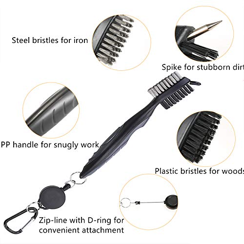 Chars 2 Pack Golf Towels (12" X 12"), Includes Golf Towel Cleaner Tool Set, With Retractable Extension Cord Cleaning Golf Brush For Cleaning Club Slots, Golf Clubs, And Golf Balls (Gray Green) #TOP3