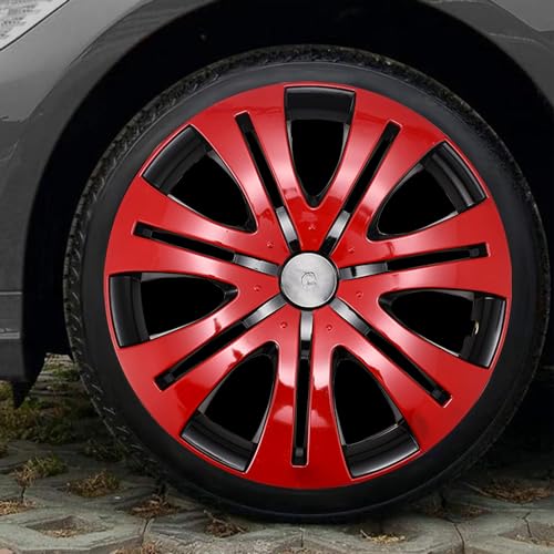 Image of Bright Red Hubcap Wheel Cover Replacement Kit 16 inch Hub Caps Wheel Rim Cover Car Exterior Accessories Pack of 4, 16 Inches