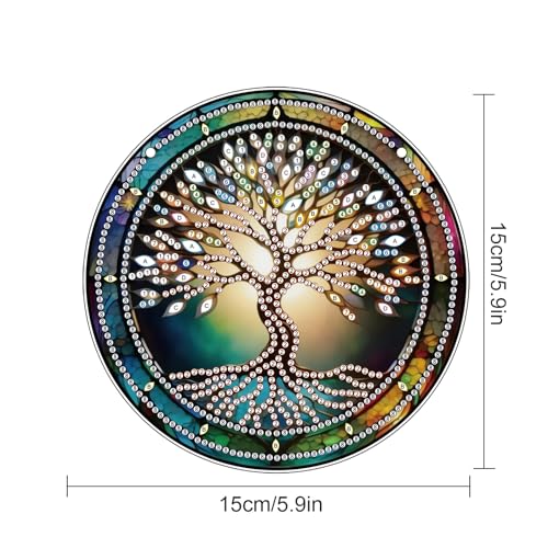 Image of AiYuanzsh Tree Diamond Painting Hanging Kit, DIY 5D Acrylic Pendant Ornament, Special Shaped Crystal Diamond Art Hanging Kits for Wall, Door, or Garden, Adult Craft Gift