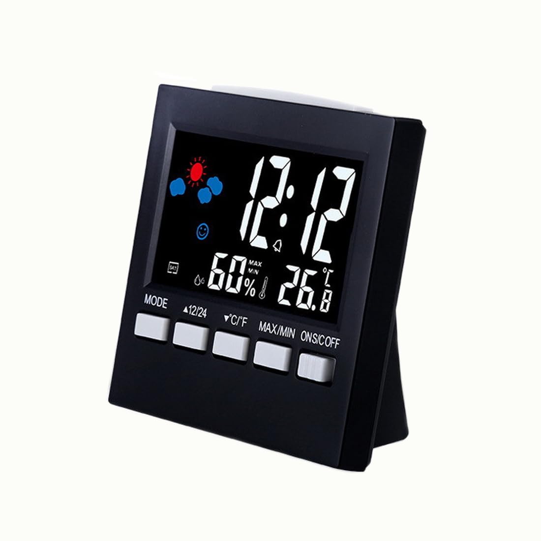 Thermomètre Hygromètre Intérieur Grand écran LCD - Mesure Température Et Humidité Avec Réveil Et Météo