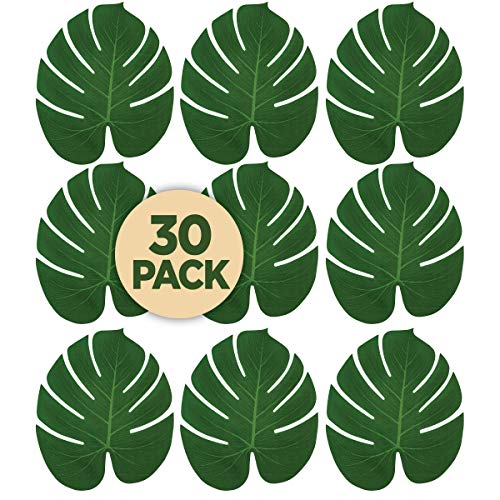 Prextex 30 Artificial Palm Leaves For Party Table Decoration, Imitation Tropical Leaf Placemats Table Runners Or Greenery Décor For Events, Beach Theme Or Jungle Party Supply (Large, 13.8 X 11.4 Inch) #TOP3