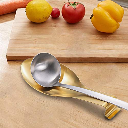 Stainless Steel Spoon Rest,Spatula Ladle Holder, Stainless Steel Utensil Spoon Rest Holder, Brushed Finish, Dishwasher Safe 3.8 X 9.4 Inch (Gold Color2Pcs) #TOP3