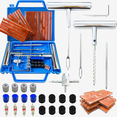 52pcs tyre Repair kit Heavy Duty car tyre Puncture Repair kit tubeless tyre Repair kit with Storage Case tyre Plug Repair kit for car Motorcycle Truck Van ATV Tractor etc.
