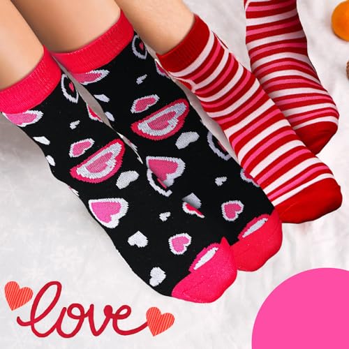 Image of 12 Pairs Valentine's Day Socks Women Heart Socks Holiday Cotton Novelty Crew Socks Bulk Valentine's Day Gift Heart Socks for Women Girls
