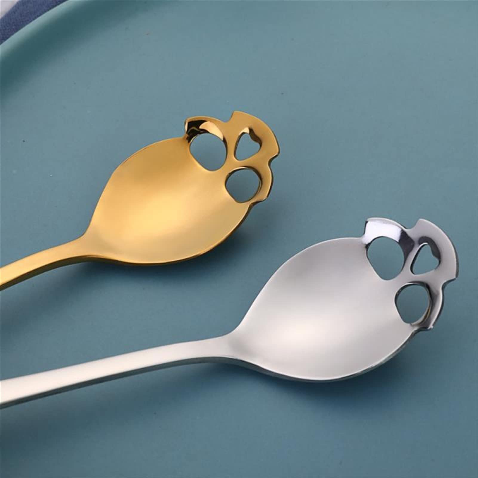 Theelepels Roestvrij stalen lepel 1/2/4 stuks Roestvrij staal servies Creatieve schedelvorm Lepel Keuken Bar Accessoires (Kleur: Goud, Maat: 4 stuks) (Color : Rose Gold, Size : 1pcs