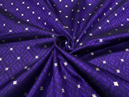 Tissu brocart de soie jacquard violet aux points métalliques dorés BRO1013