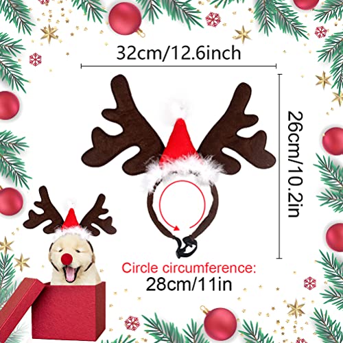 Weihnachten Haustier Stirnband, Hund Katze Rentier Geweih Weihnachtskostüm Elch Kopfbedeckung Verstellbare Kopfschmuck Haarreif mit Weihnachtsmütze, Weihnachts Kostüm Outfit für Hunde Katzen Geschenk