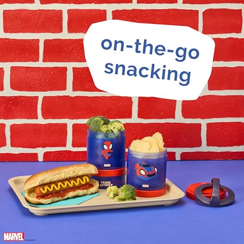 Image of Whiskware Spider-Man Team Spidey Stackable Snack Containers for Babies, Kids, and Toddlers, 3 Stackable Snack Cups for School or Travel, Cupholder Friendly, Peter Parker