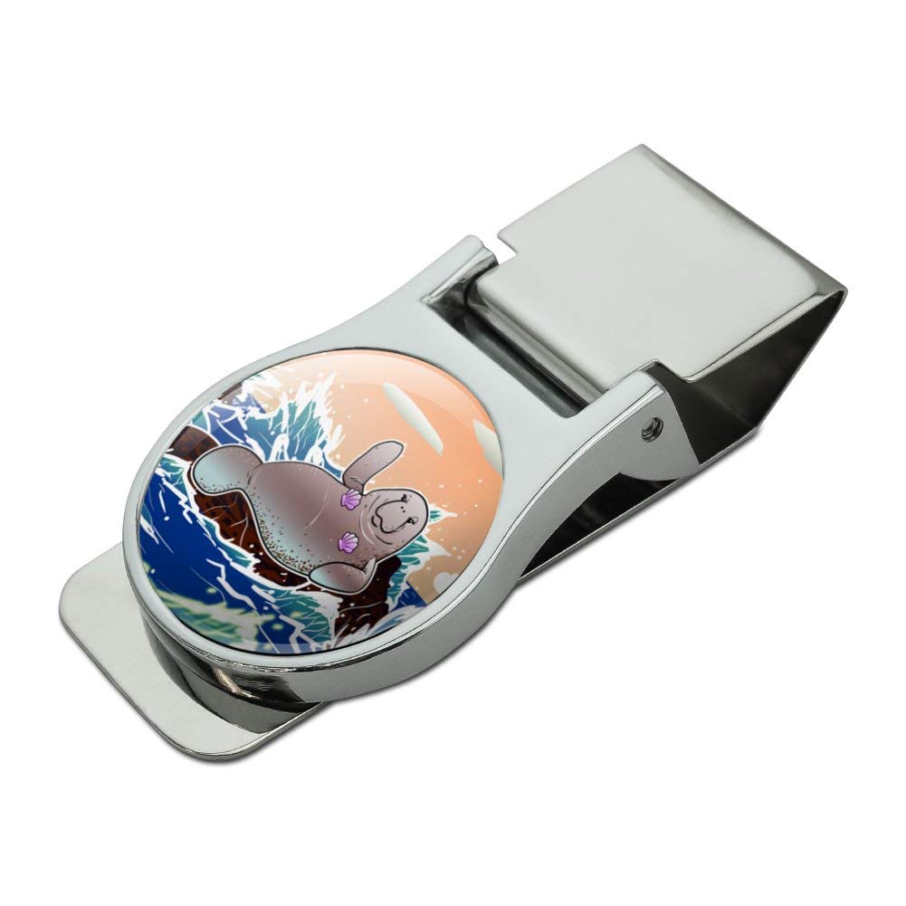 Waving Manatee Mermaid On Rocks And Waves Funny Satin Chrome Plated Metal Money Clip-image-19