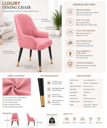 Image of 4 Seater Dining Table Set with Nano Composite Marble Top, Solid Wood Base & 4 Upholstered Chairs, Modern Dining Table Set for Home & Dining Room Furniture (Pink, White Marble Top, 4 Seater)