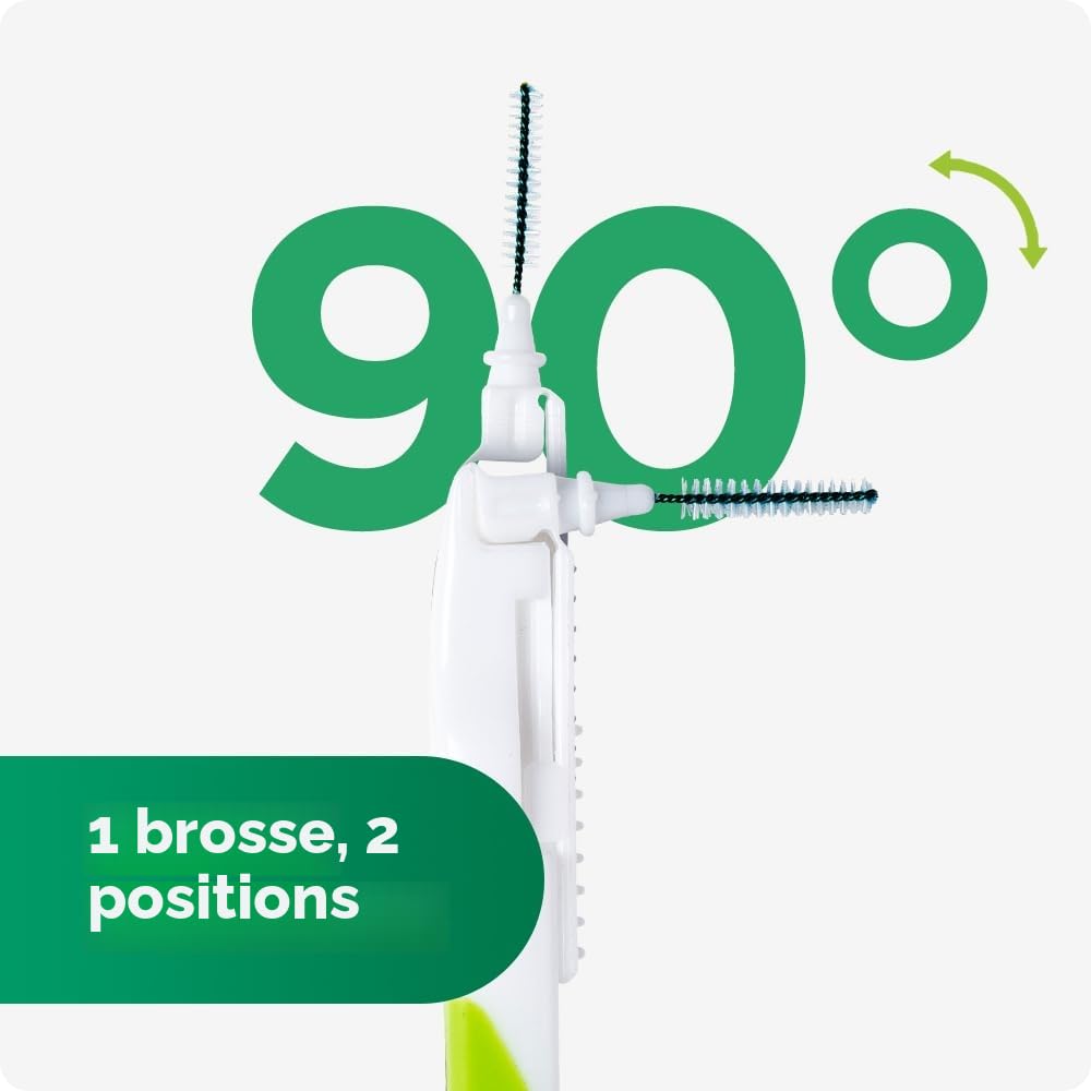 GUM BI-DIRECTION Brossettes interdentaires orientables en 2 positions | Positionnement à 90° | Nettoyage des dents et élimination de la plaque dentaire | 1.2mm, ISO 3 | Taille M | Lot 3x6 + 1 bonus