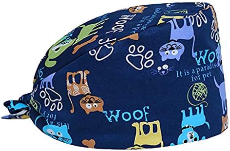 Surgical Scrub Cap Cartoon Print Scrub Bouffant Turban Cap with Sweatband Cotton Scrub Hat for Women/Men (E)
