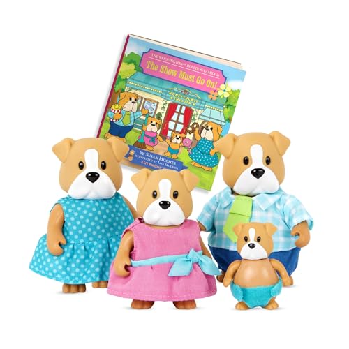 Lil Woodzeez Woofington Bulldog Family 4 Posable Figures Storybook
