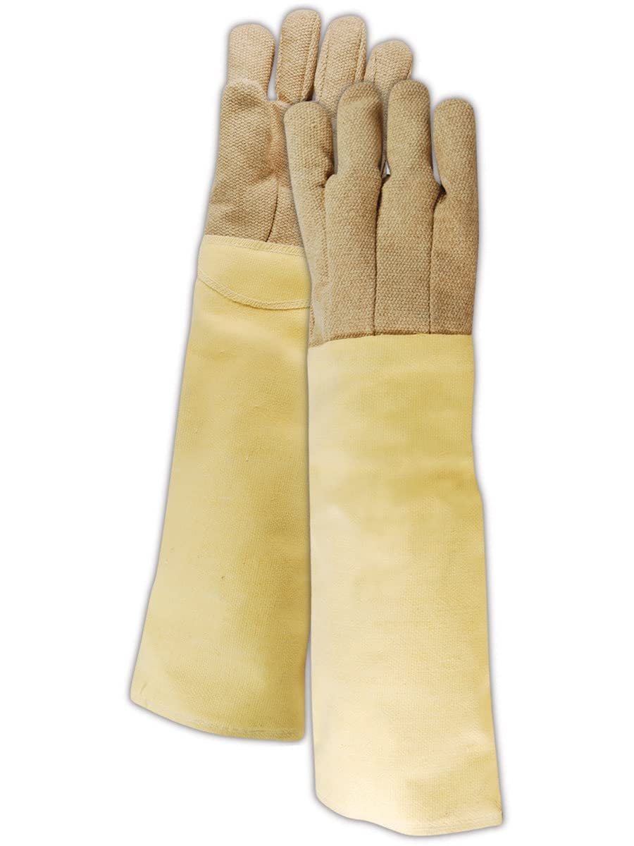 MAGID Extra-Heavyweight Norbest & Goldenbest High-Heat Gloves, 6 Pairs, 18” Long, Size 9/L, Tan, KB1318WL