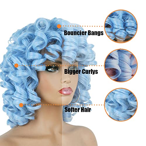 Phoenixfly Short Afro Curly Wigs For Black Women Loose Curly Fluffy Shoulder Length Natural Looking Hair Wigs Heat Resistant Hair Replacement Wigs With Wig Caps (Blue) #TOP4