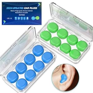 Lot de 8 paires de bouchons d’oreilles réutilisables en silicone malléables pour le tir, les nageurs, les ronflements, les concerts, les avions, les voyages, le travail, les études