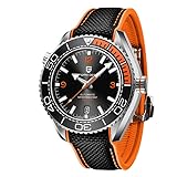 パガ－ニデザイン メンズ腕時計 日本製SEIKO NH35 ムーブメント シーマスター 自動巻き 機械式 ケース 付き 防水 ビジネス 仕事用 ドレスウォッチ ステンレススチール ラバー ベルト サファイアガラス 結婚式 パーティー 成人式 記念日 プレゼント PAGANI DESIGN PD-1679 (オレンジ/ナイロンラバー)