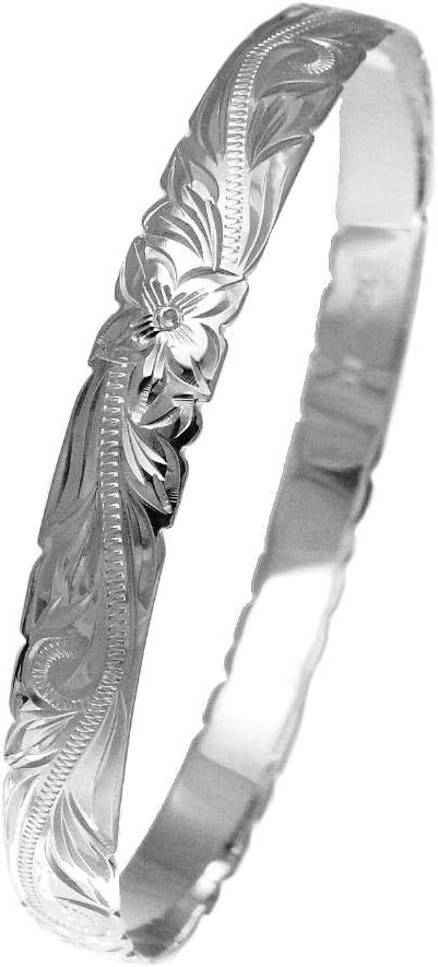 Arthur's Jewelry 925 Sterling Silver Hawaiian Scroll Plumeria Flower 8mm Cut Out Edge Bangle Size 7-9