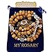 TALISMAN4U Olive Wood Rosary Beads Catholic Necklace With Jerusalem Holy Soil & Certificate In Blue Velvet Rosary Pouch