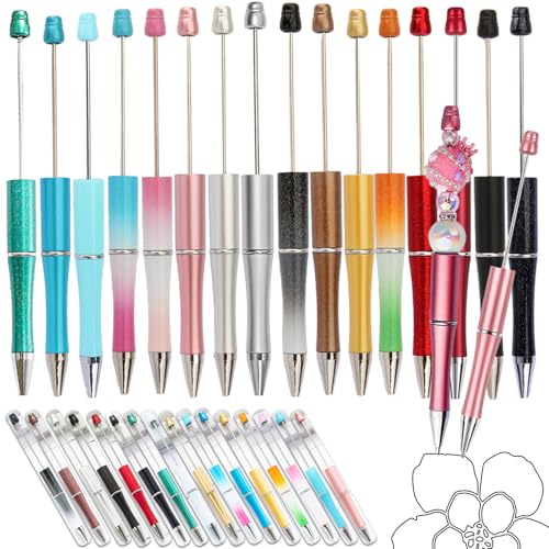 BVMGTT Beadable Writing Pens for Crafting 16-Color DIY Customizable Pen Set for School, Office & Creative Gifts | Smooth Writing, Stainless Steel Shaft, Interchangeable Ink Refills