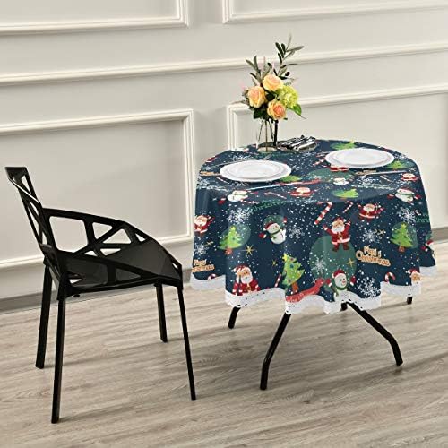 Mnsruu Christmas Tablecloths, Christmas Pattern Decorative Table Cloth for Circular Table Cover Dinner Table Parties