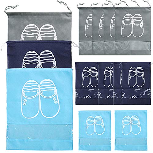 Preisvergleich Produktbild Sweieoni 10er Schuhbeutel mit Zugband / Transparente Fenster, Wasserabweisend Schuhtasche Staubdicht Schuhsack Stoffbeutel mit Zugband Travel Aufbewahrungsbeutel Organizer für Reisen Zuhause 32 * 44cm