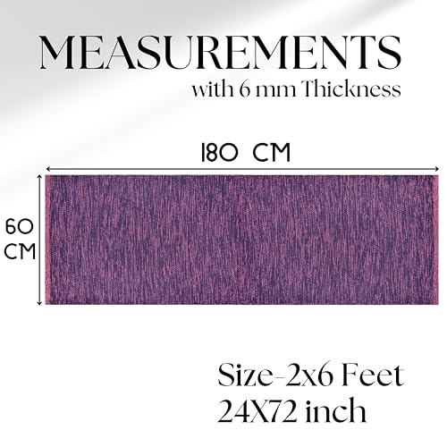 Image of Pure Cotton Yoga Mat for Women and Men, Size- 60x180 cm (2x6 feet), Handloom Woven with 6 mm Thick, Strong Anti-Slip Backing, Eco-Friendly (Purple)