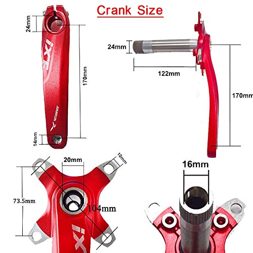 Bucklos Ixf 104 Bcd 30-52T Mountain Bike Crankset -Hollow Integrated Mtb 170Mm Crank Set- Aluminum Alloy Bike Crankset With Narrow Wide Tooth Chainring Bottom Bracket Bolts (Black/Red) #TOP3