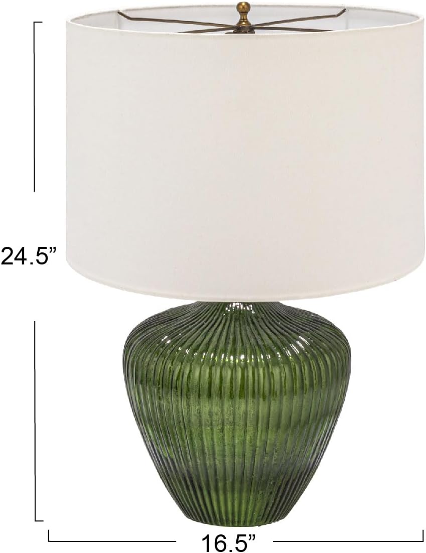 Creative Co-Op Green Glass Table Lamp with White Drum Shade