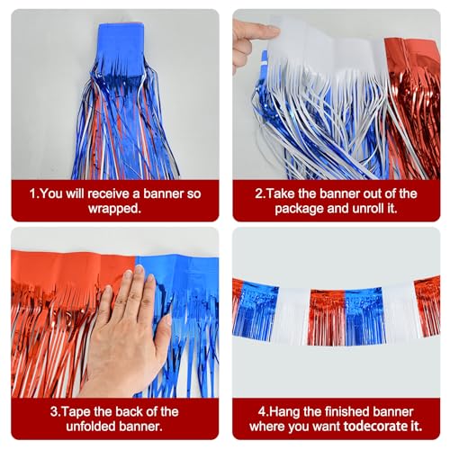 Image of BEISHIDA 3 Packs Metallic Foil Fringe Garland Red White Blue Wall Hanging Tinsel Fringe Banners for Floats Birthday 4th of July Memorial Day Patriotic New Year Party Decoration(30 Feet)