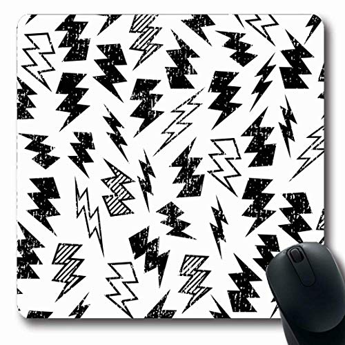 マウスパッドサンダーキッドブラックホワイトディストレストライトニングボルトアブストラクトサンダーボルトパターンディストレススケートフラッシュ長方形7.9 X 9.5インチ滑り止めゲーミングマウスパッドラバー長方形マット 18x22cm
