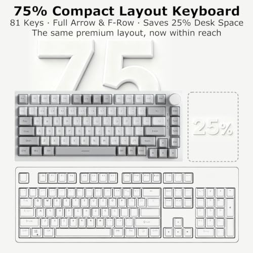 Image of AJAZZ AK820 Wired 75% Mechanical Keyboard, Red Switches, Hot-Swappable | 81key PBT Keycaps, White Backlit 20 modes, Metal Volume Knob, USB-C, Gasket Mount, 5-layer Foam, Dual Drivers Options, PC /Mac