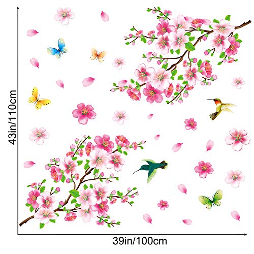 LiveGallery Pink Cherry Blossom Flower Birds Vinyl Art Wall - Want It All