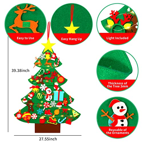 Garma Felt Christmas Tree For Toddler With 41Pcs Ornaments, Lighted Wall Hanging Diy Christmas Decorations Felt Craft For Kids Xmas Gifts Party Favors (Batteries Not Included) #TOP1
