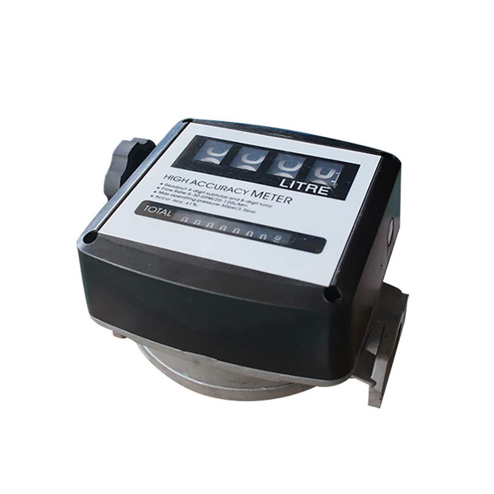 Toplionace Compteur de Débit Mécanique à 4 Chiffres FM-120, Compteur de Débitmètre D'huile D'essence Diesel 20-120L/MIN