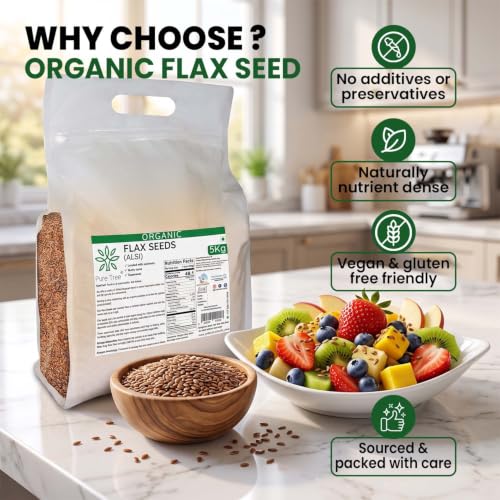 Image of Pure Tree Certified Organic Alsi Seeds | 5 Kg / 5000 g | Flax Seeds | Aviselu Seeds Linseed | Plant Based Omega 3 | For Salads, Smoothies Healthy Snacks, Granola