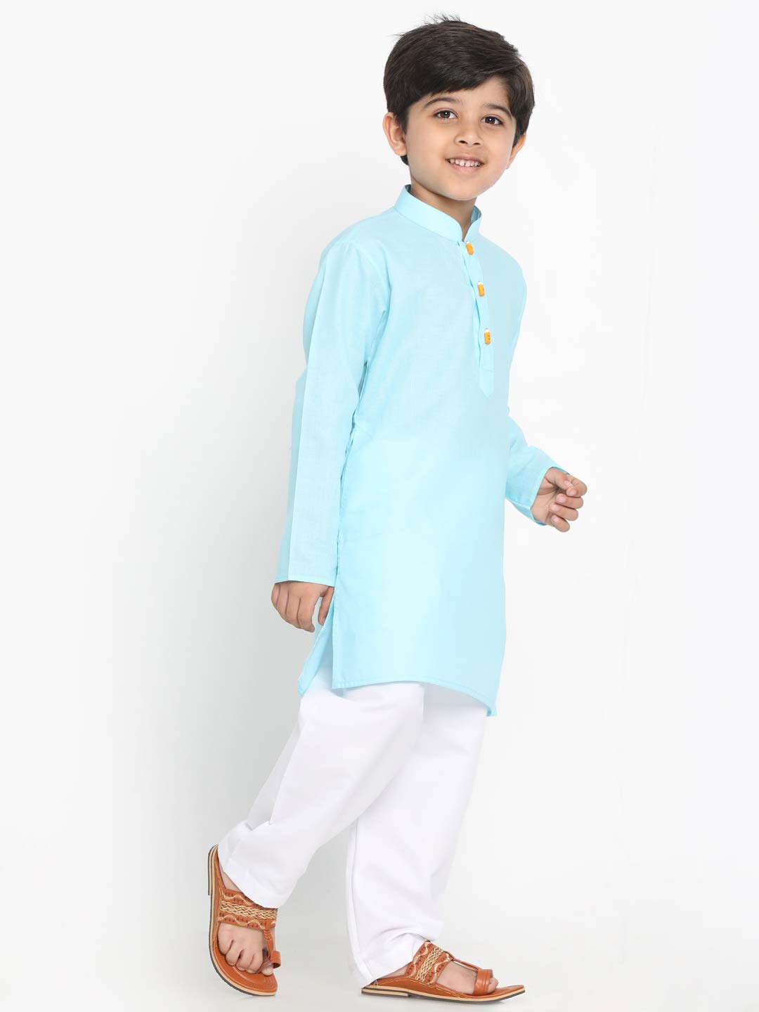 Jbn Creation Boys Cotton Blend Blue And White Kurta Pyjama Set - Ethnic Elegance For Festivals | Comfortable Classic Collar Full Sleeves Kurta For Kids_Jbnbk066Aqnpwh_34