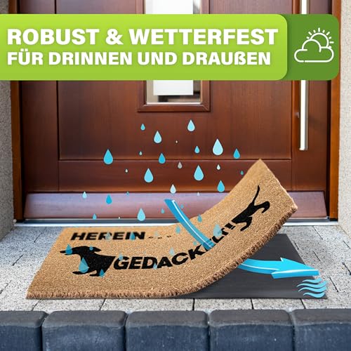 Bodenständig® Fußmatte Kokos [Wetterfest] - extrem robust - Fußabtreter außen - die Kokosmatte Fußmatte außen wetterfest. Fussmatte aussen 40x60 cm - Hereingedackelt Schriftzug